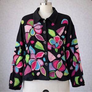 Vintage Colorful Floral Art to wear Embellished Pushpa Bomber Jacket
